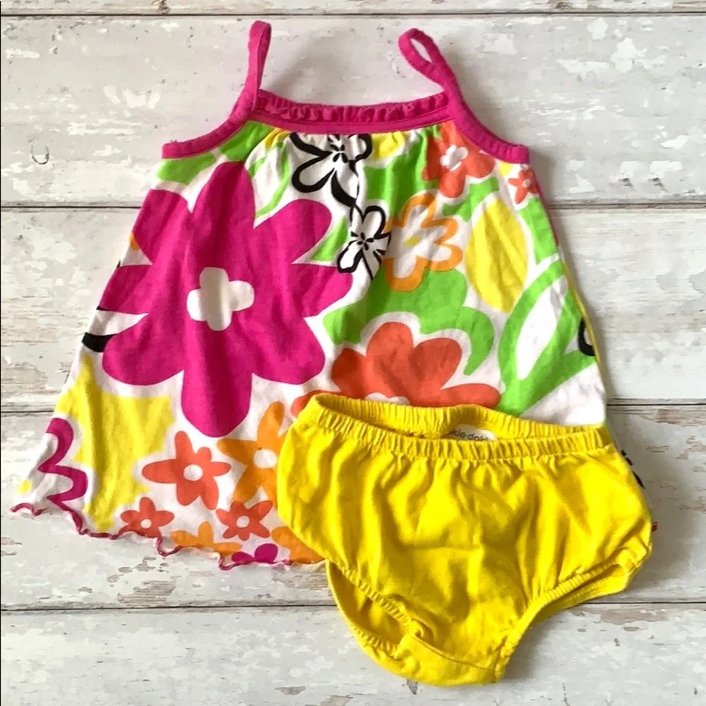 Baby Girl 3-6m Tunic Dress Bloomers Neon Flowers Yellow Pink Green Floral 3m 6m
